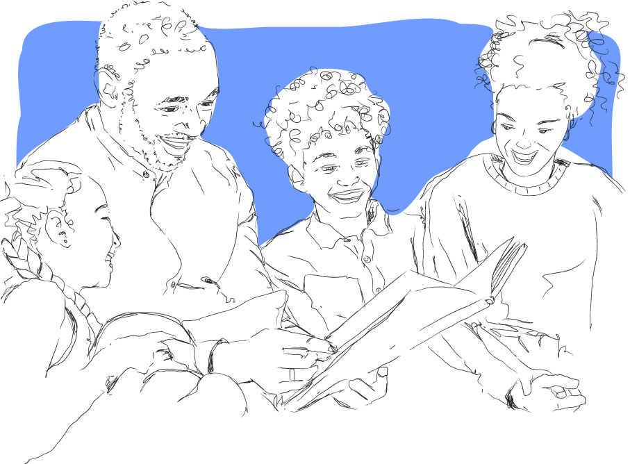 Illustration of a family reading
