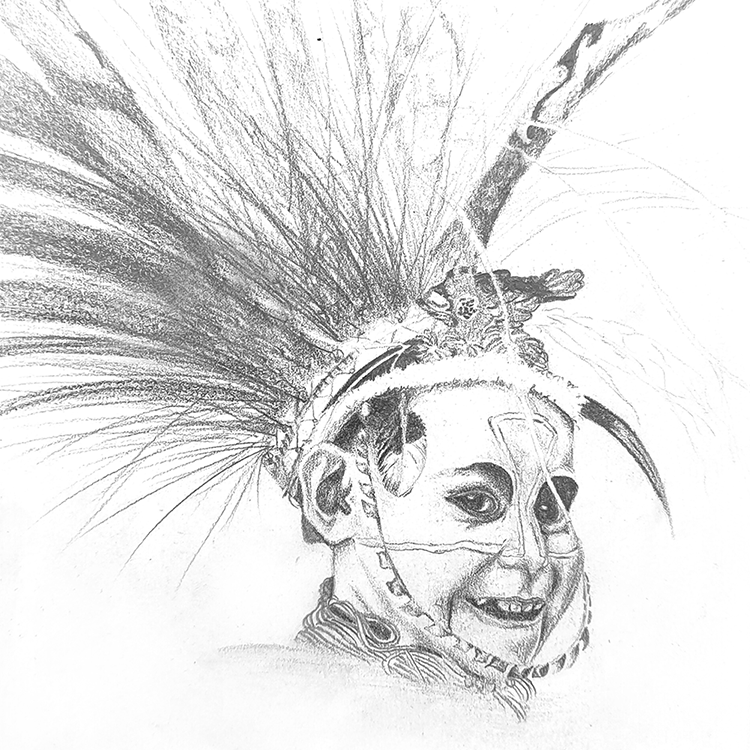 Pencil sketch of a Papua New Guinean girl