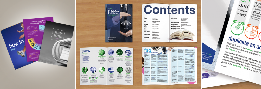 EzAds Manual; Magazine style manuals - front covers, content and infographic snippets