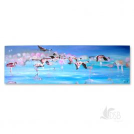 Flamingos in Flight on Canvas