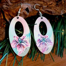 Hand painted Tiger Lily earrings on wooden oval drops.