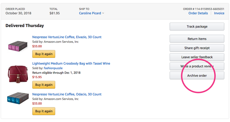 Other useful features to archive orders on Amazon app for managing orders
