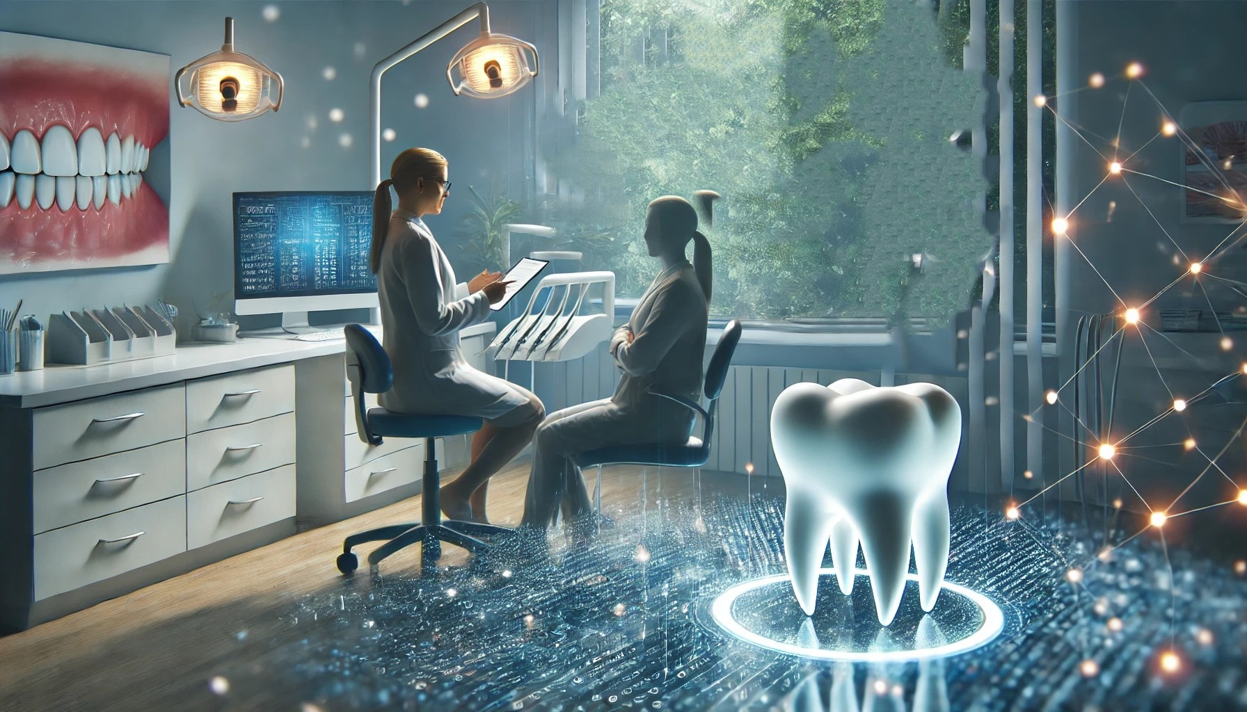 Periodontitt-behandling - Pris i 2025 2 "Bilde av tannlegekontor med diskusjon om pris og støtte for periodontittbehandling."