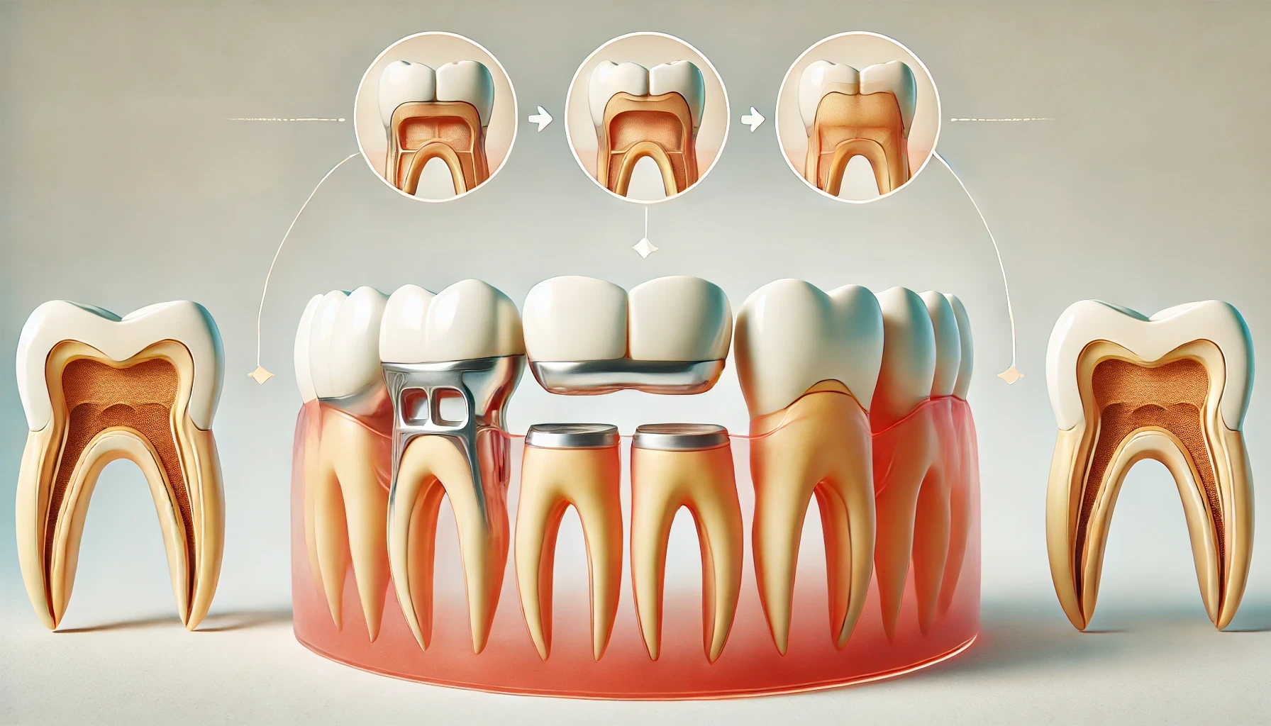 "Illustration of a dental bridge showing a side-by-side comparison of a healthy bridge and a worn-out one."