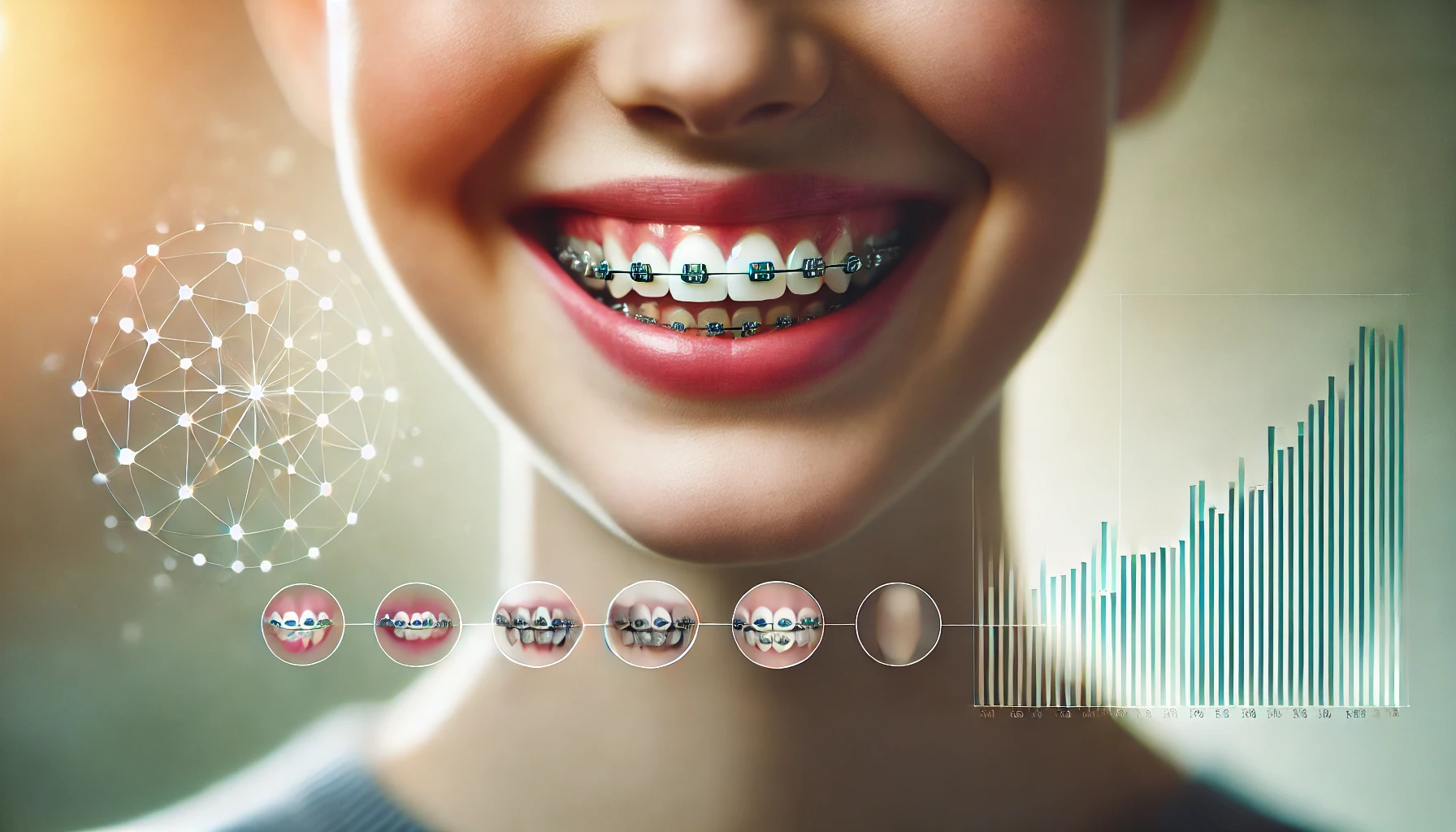 Transform your smile with personalized orthodontics 15 "Close-up of a smiling person with braces, showing the gradual alignment of teeth during orthodontic treatment for a perfect smile."