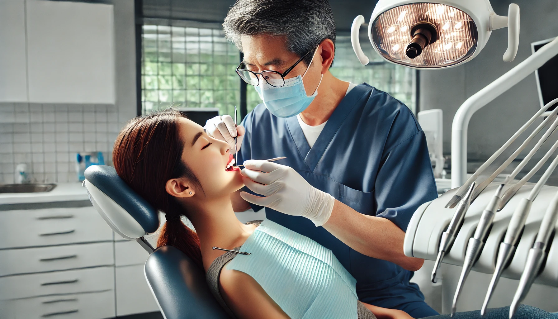 Experienced dentist performing a tooth extraction, ensuring patient comfort in a modern clinic."