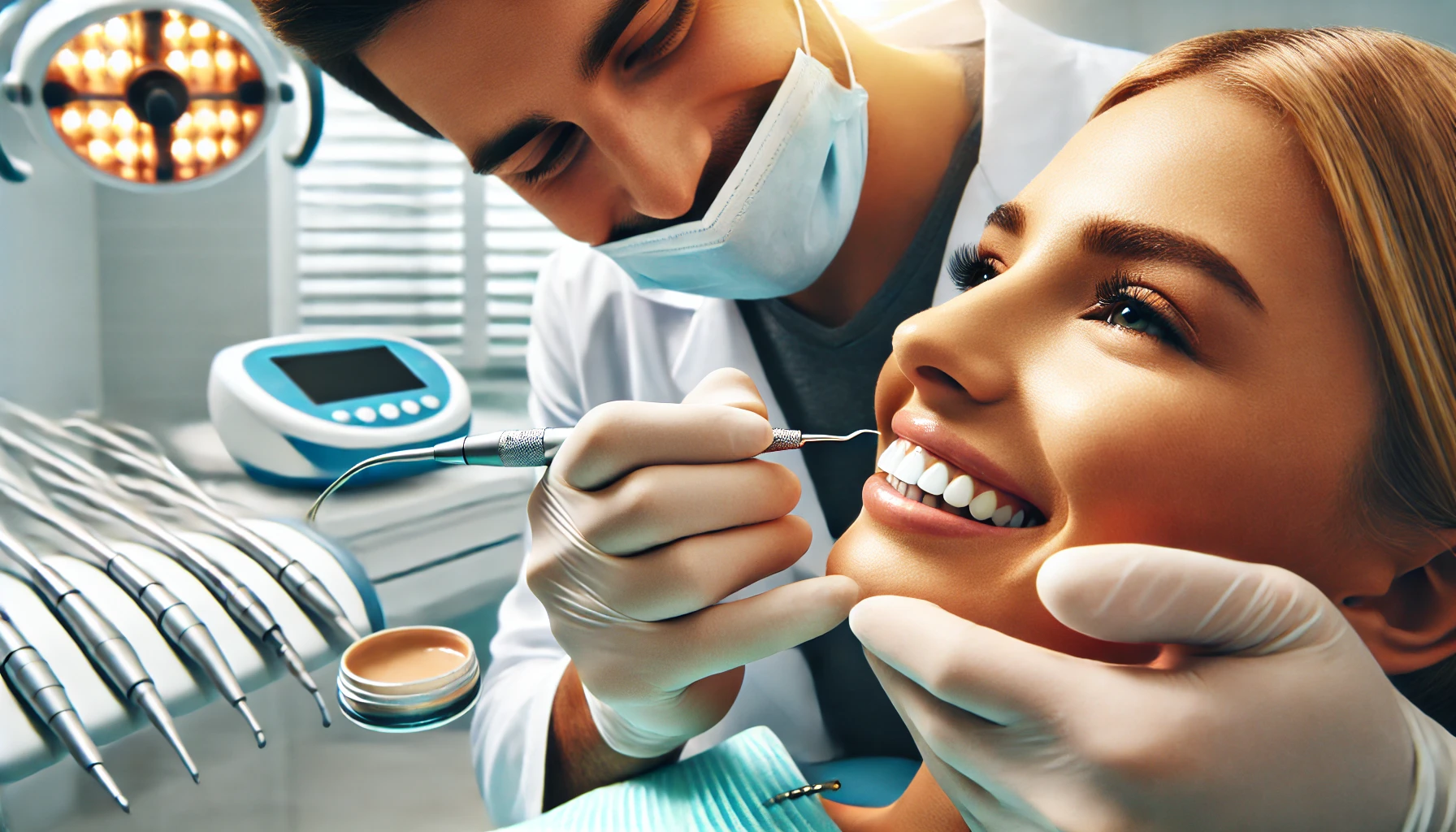 "A close-up of a dentist applying cosmetic bonding to a patient's teeth, highlighting the benefits and process of dental bonding treatment."