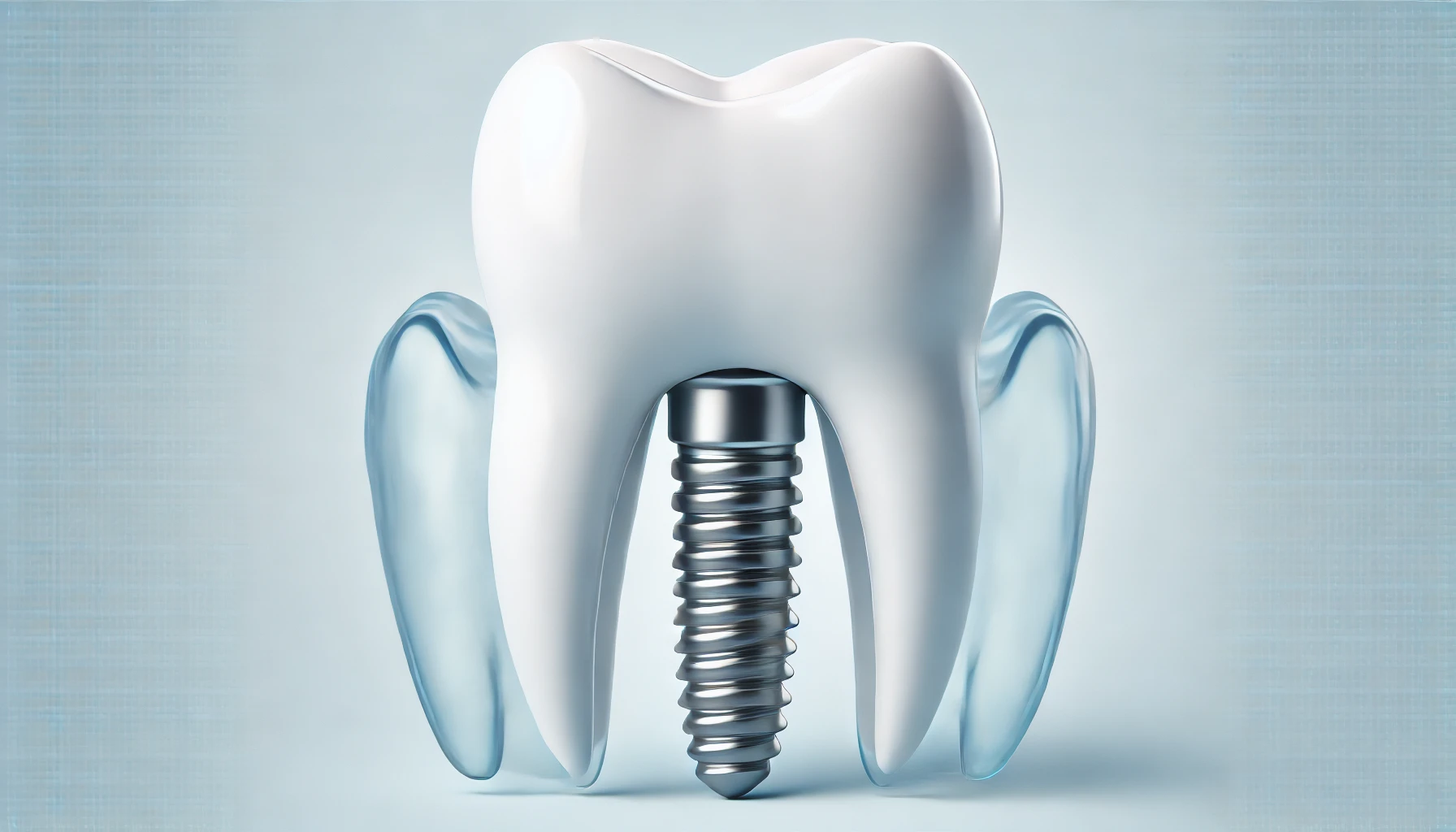 Enkel illustrasjon av tannimplantat plassert i kjevebein, fremstilt i klar medisinsk stil."