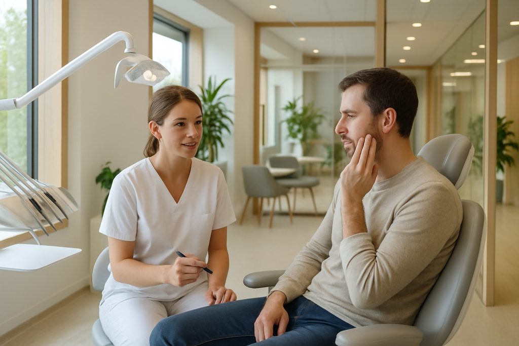 Krampe i tunga vurderes i en rolig moderne tannklinikk