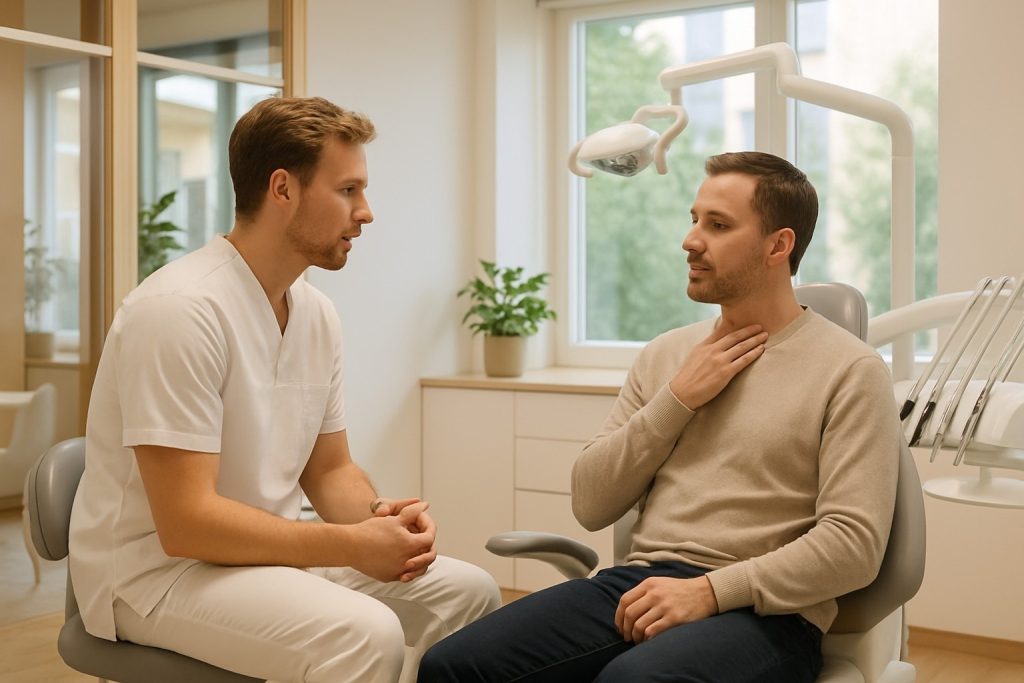 Munnskyllvann betennelse forklart i en rolig moderne tannklinikk