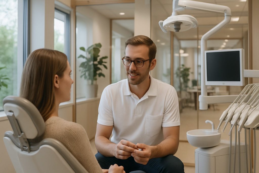 Myk mat og etterbehandling forklares i en moderne tannklinikk