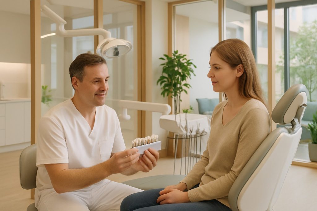 Veneer planlegges i en moderne skandinavisk tannklinikk