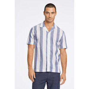 Lindbergh - Striped Linen/Cotton Shirt (Dk Blue)