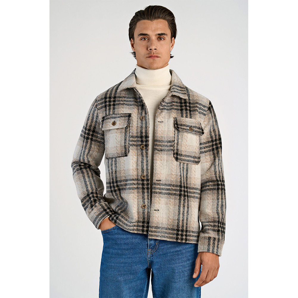 Lindbergh - Wool Touch Check Overshirt (Stone)