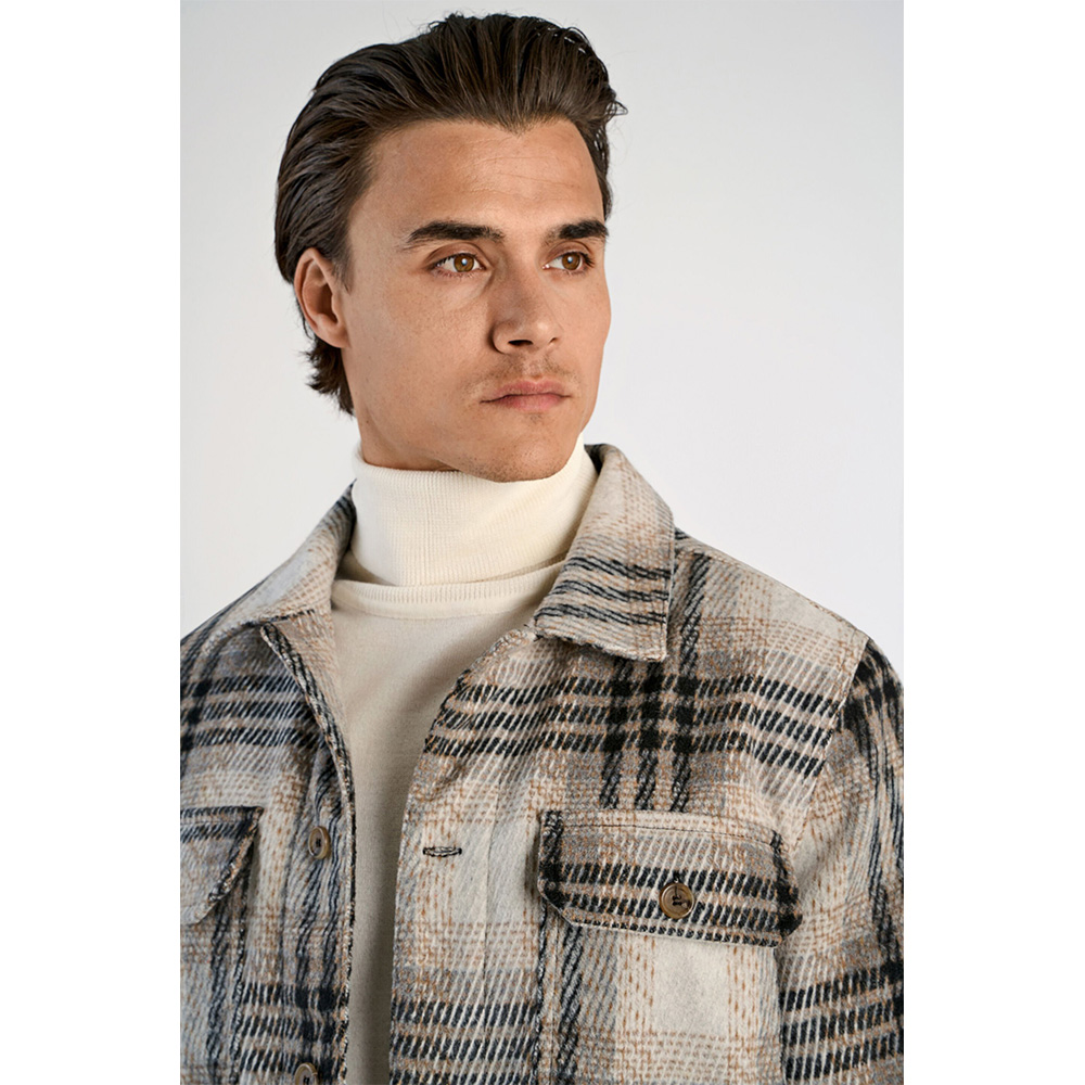 Lindbergh - Wool Touch Check Overshirt (Stone) - Bild 4