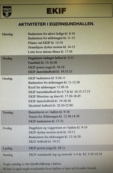 EKIF aktiviteter i Egernsund Hallen