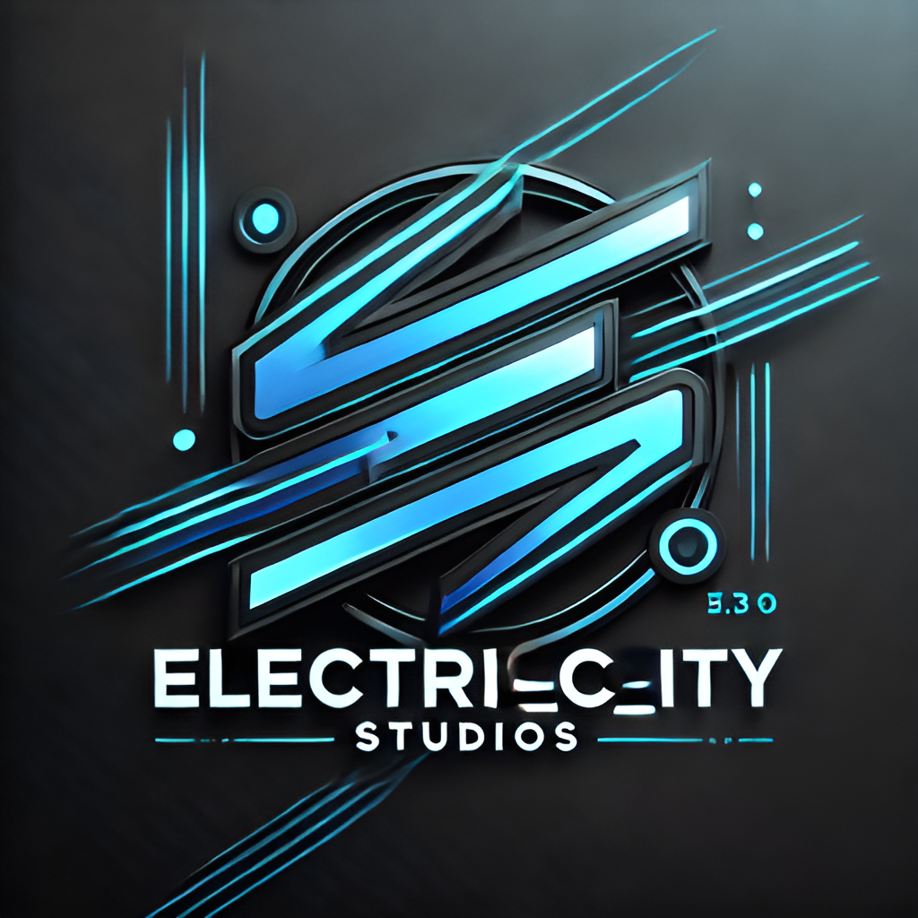 Logo for Electric City Studios featuring stylized blue and black geometric lines and shapes on a dark background. The words "Electric City Studios" appear below with the date "5.30" to the right.