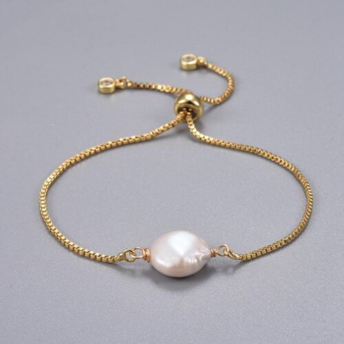 Armbånd, med Baroque keshi perle, med tynd kæde i forgyldt messing