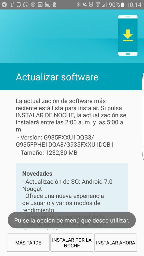 Android Nougat 7.0 en el Galaxy S7 Edge: proceso de actualización del Samsung Galaxy S7 Edge