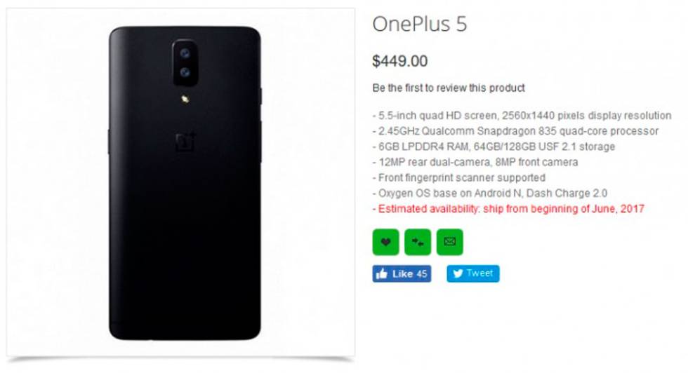 OnePlus 5 se confirma oficialmente precio