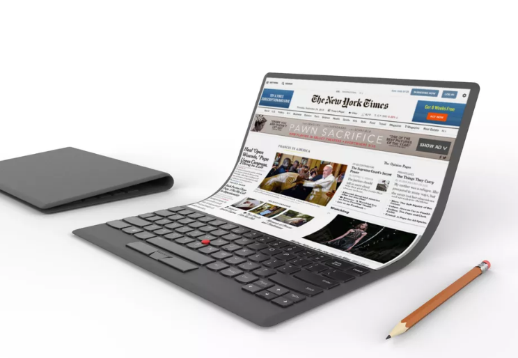 Concepto de portatil lenovo con pantalla flexible