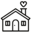 tegning af hus med rødt hjerte over skorsten