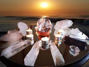 krystalbord med sol baggrund