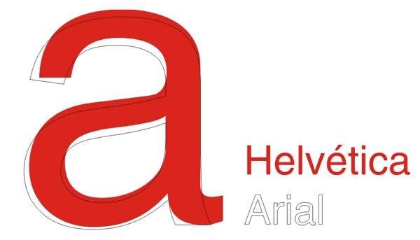 Her sammenlignes Helvetica med Arial, som ligner så meget, at mange har svært ved at se forskel med det blotte øje.