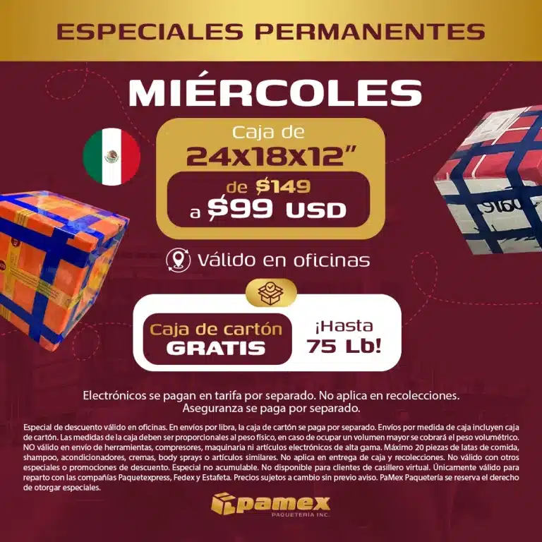 Envió por caja pamex paquetería