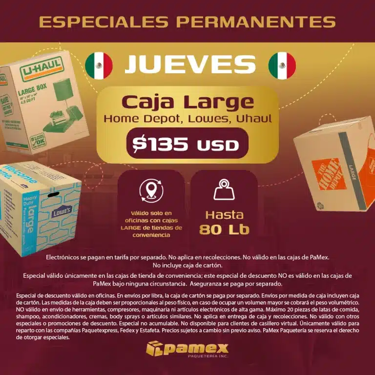 Especial permanente de los jueves para envíos desde Houston