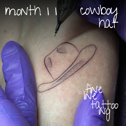 cowboy hat fine line tattooing