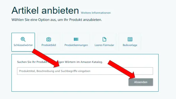 Amazon Produkt hochladen Navigation