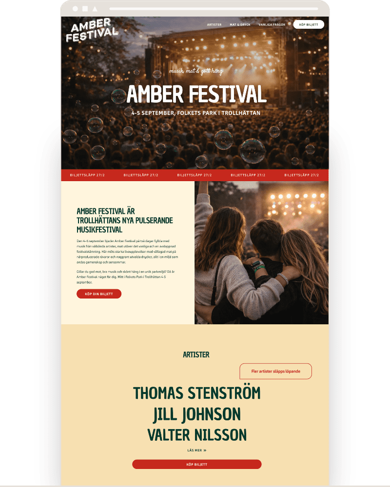 musikfestival Trollhättan Amber Festival webbdesign eventsida för City Trollhättan
