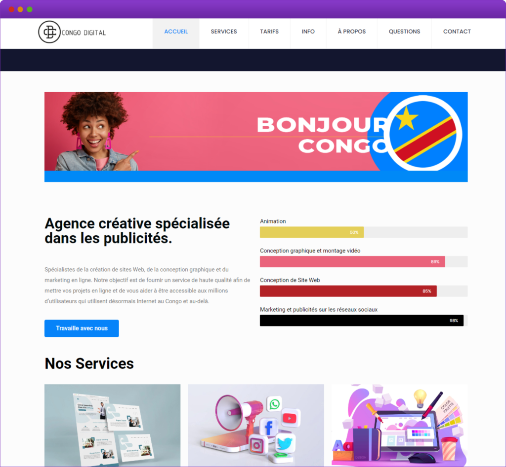 Front page of a website with a mixture of colours