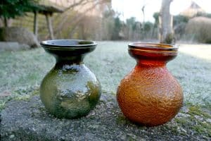 Hyacintglas fra fyens glasværk 1934 olivengrønt og brunt.