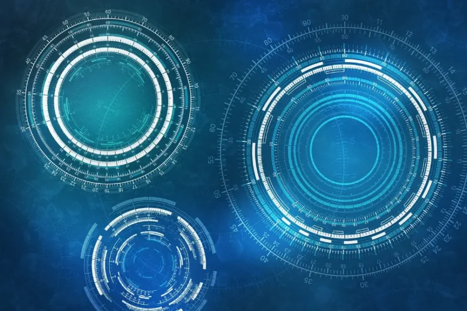 Interface graphique représentant la cybersécurité avec des éléments technologiques et numériques