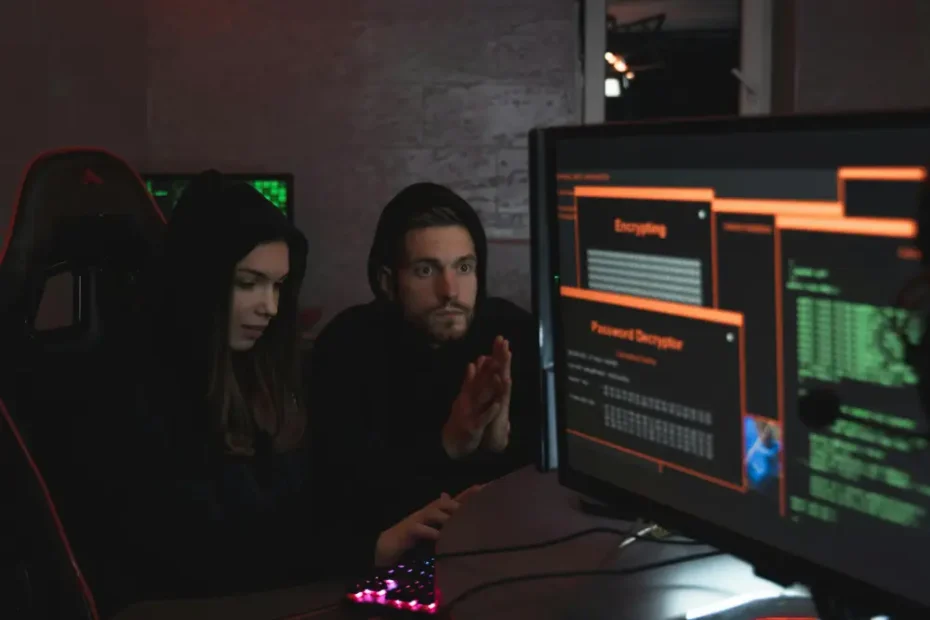 Développeurs web travaillant devant plusieurs écrans affichant du code et des interfaces