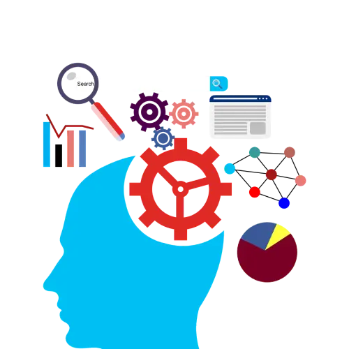 Profil humain avec des icônes représentant la formation et l’analyse de données