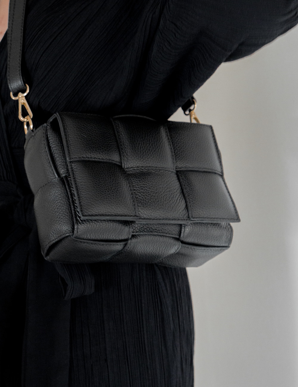 Gema sort - Taske - Flettet taske i italiensk skind
