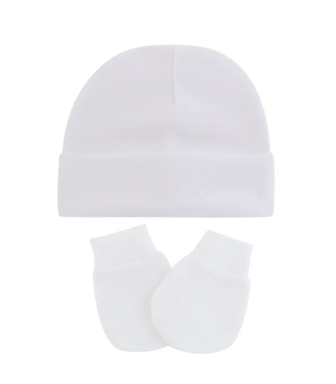 Bonnet et gant blanc pour nouveau né à personnaliser