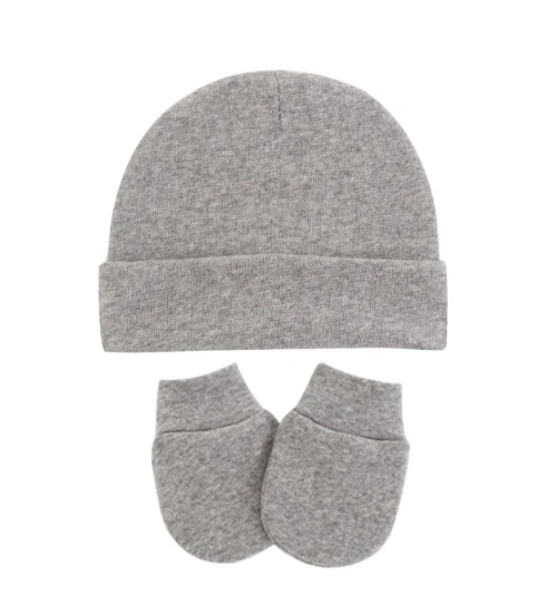 Bonnet et gant gris pour nouveau né à personnaliser