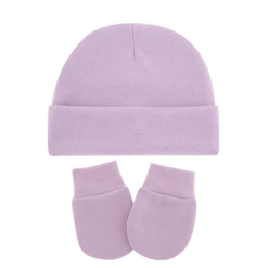 Bonnet et gant violet ciel pour nouveau né à personnaliser