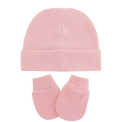 Bonnet et gant rose pour nouveau né à personnaliser