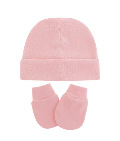 Bonnet et gant rose pour nouveau né à personnaliser