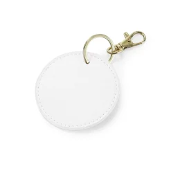 porte clé blanc en similicuir de forme ronde à personnaliser