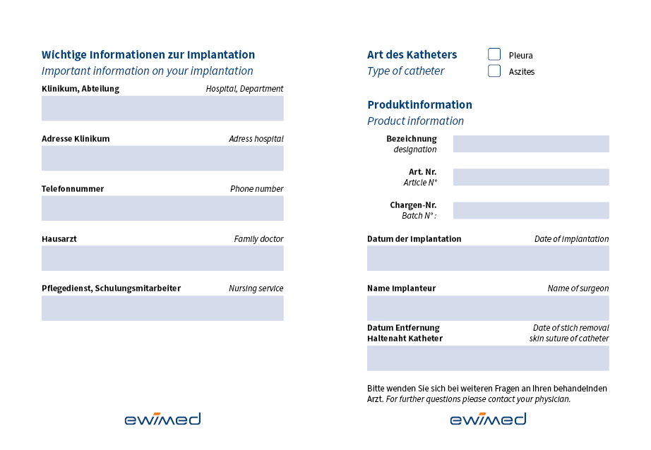 ewimed | Catheter ID card supplied with the indwelling catheter