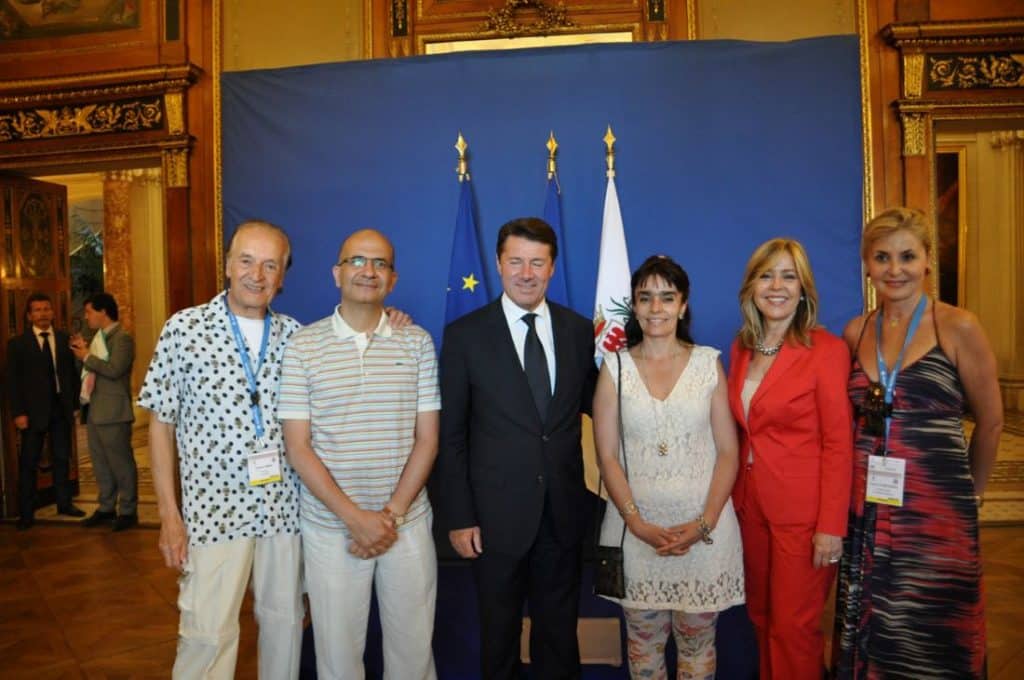 Nice, France 2012: H.E.Christian Estrosi, Mayor of Nice, France (Center) welcoms Dr Arenas (Bogota, Colombia), Dr Ahmad Khalil (Cairo, Egypt), Dr Iradier (Madrid Spain), Dr Ounnoughene (Monaco)