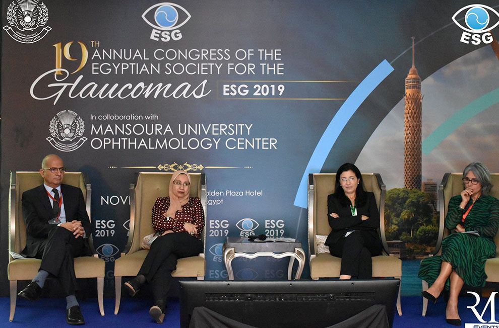 ESG Meeting, Cairo, 2019: Symposium on congenital glaucoma best treatmet: Profs Ahmad Khalil, Ghada Gawdat, Hala Elhilali and Maria Papadoupolous (Moorfields Eye Hospital, London), moderated by Prof Yasmine Elsayed