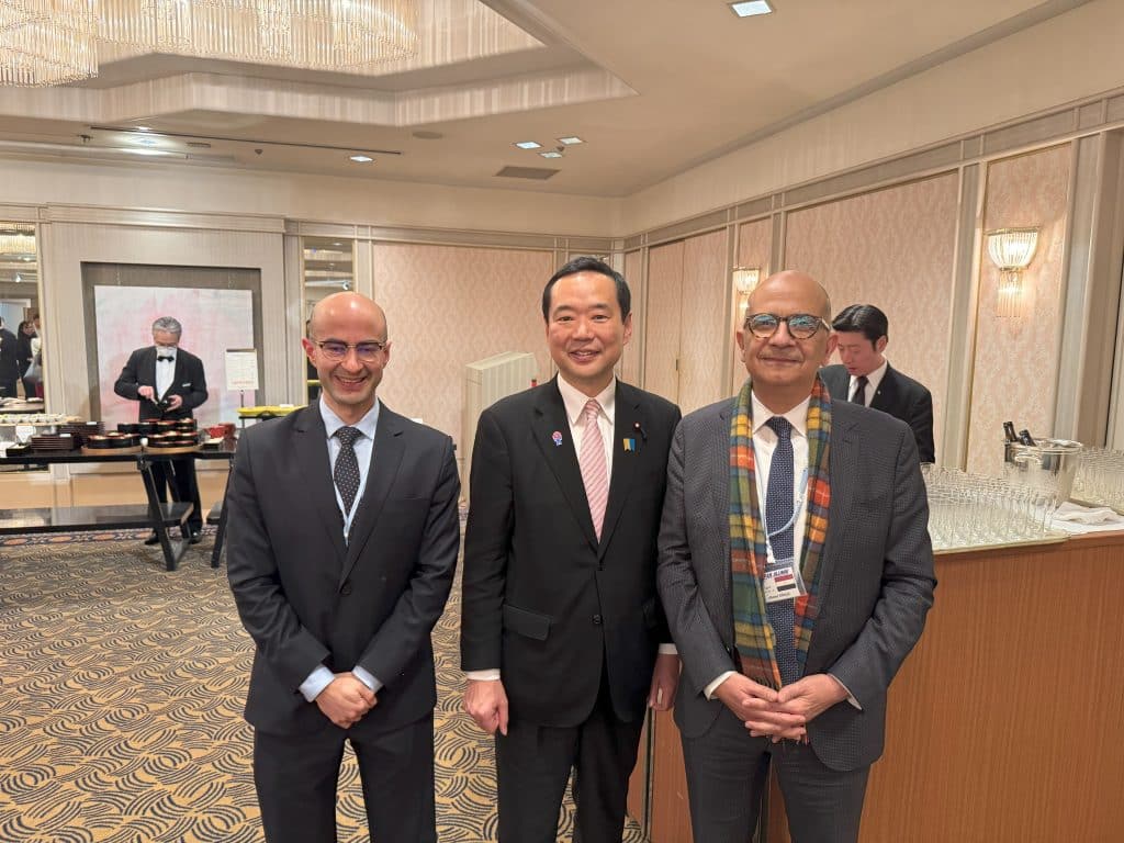 A cortuous welcome by his Excellency State Minister for Foreign Affairs of Japan Mr FUJII Hisayuki to Dr Khalil in Tokyo with an honouring presence of the Egyptian Embassy during the 5th Japan Alumni Conference