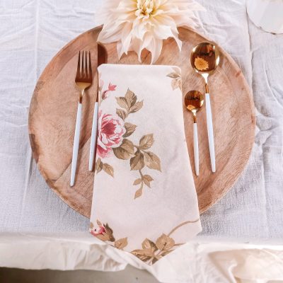romantische bruiloft servet huren rozen linnen beige roze
